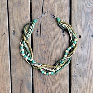 6-string twisted bead necklace - green/cream